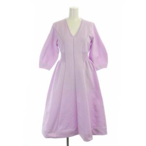 ホールガーメントワンピース ニット ロング 七分袖 Vネック フレア 36 薄紫 ラベンダー