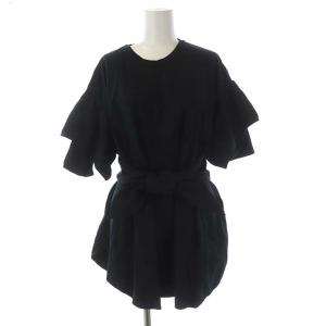 オーバーサイズカットソー チュニック丈 半袖 ベルト付き 2 黒 ブラック