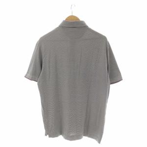 Ermenegildo Zegna 切替 ボーダー ポロシャツ カットソー 半袖 XL 54 グレー オフホワイト