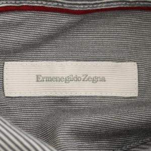 Ermenegildo Zegna 切替 ボーダー ポロシャツ カットソー 半袖 XL 54 グレー オフホワイト