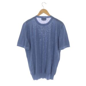HERMES クルーネック Tシャツ カットソー 総柄 コットン L スモークブルー チャコール