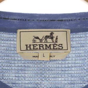 HERMES クルーネック Tシャツ カットソー 総柄 コットン L スモークブルー チャコール