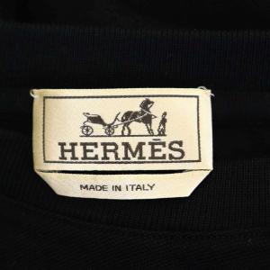 HERMES Hロゴ刺繍 鹿の子 Tシャツ カットソー クルーネック 半袖 黒 ブラック
