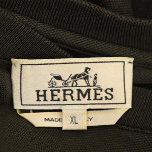 HERMES Hロゴ刺繍 鹿の子 Tシャツ カットソークルーネック 半袖 XL チャコールグレー