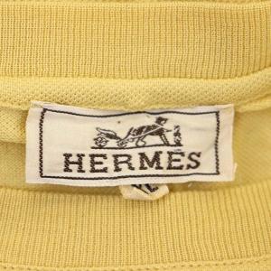 HERMES Hロゴ刺繍 鹿の子 Tシャツ カットソー クルーネック 半袖 XL 黄色 イエロー