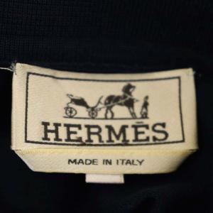 HERMES 襟ボーダー Hロゴ刺繍 鹿の子 ポロシャツ カットソー 半袖 XL 紺 ネイビー ベージュ