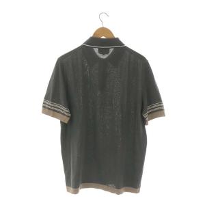 HERMES 袖ボーダー コットン ポロシャツ カットソー 半袖 XL グレー ライトブラウン