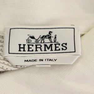 HERMES コットン ニット ポロシャツ カットソー 総柄 半袖 L 白 ホワイト グレージュ