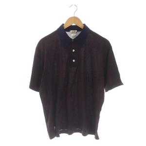 総柄 ポロシャツ カットソー 半袖 L 茶 紺 ブラウン ネイビー