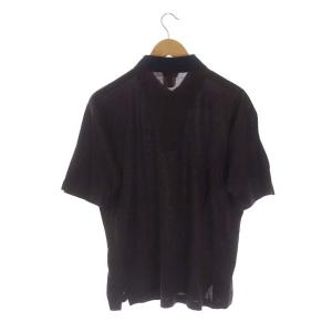 HERMES 総柄 ポロシャツ カットソー 半袖 L 茶 紺 ブラウン ネイビー