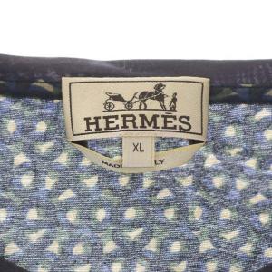 HERMES 総柄 プリント Tシャツ カットソー クルーネック 半袖 XL 紺 ネイビー ライトグリーン ライトベージュ