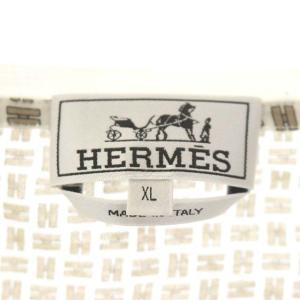 HERMES H総柄 プリント Tシャツ カットソー クルーネック 半袖 XL オフホワイト ベージュ