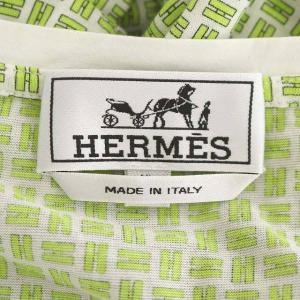 HERMES H総柄 プリント Tシャツ カットソー クルーネック 半袖 XL ライトグリーン オフホワイト