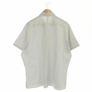 HERMES シャツ ストライプ 半袖 前開き コットン 44 ライトグレー オフホワイト