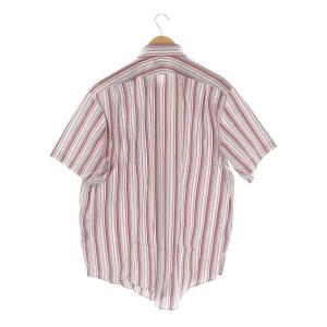 HERMES マルチストライプ 半袖 シャツ コットン 17 43 白 赤 グレー ホワイト レッド