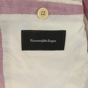 Ermenegildo Zegna リネンシルク混 ヘリンボーン 2B ジャケット テーラード 背抜き 52 ピンク