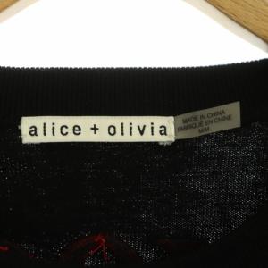 alice + olivia GLEESON プルオーバー ニット カットソー クルーネック 長袖 プルオーバー ウール ロゴ刺繍 M/M 黒 ブラック