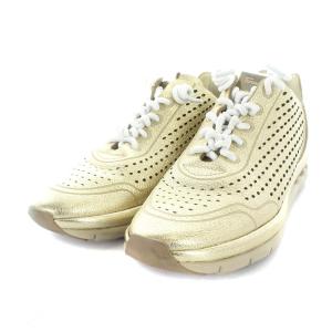 Salvatore Ferragamo パンチングデザイン スニーカー ローカット レザー 6.5 24cm ゴールド色