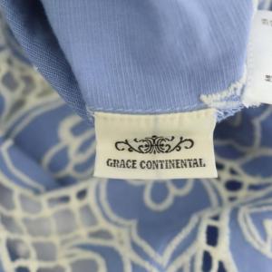 GRACE CONTINENTAL カットワークカフタンワンピース ロング 刺繍 長袖 リネン混 ベルト付き 36 ライトブルー