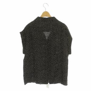 Spick&Span スクエアドットオープンカラーシャツ ブラウス 前開き 半袖 フレンチスリーブ F 黒 白 ブラック ホワイト