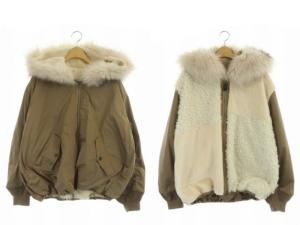 22AW リバーシブルミリタリージャケット ジップアップ 中綿 アウター フェイクファー 36 モカ アイボリー オフホワイト