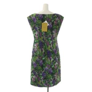 SYBILLA 花柄ワンピース 膝丈 ノースリーブ L 緑 紫 グリーン パープル