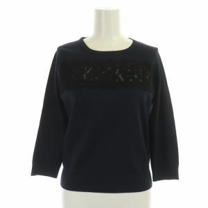 ANAYI レースアンサンブル ニット カーディガン 長袖 プルオーバー カットソー 七分袖 36 紺 黒 ネイビー ブラック