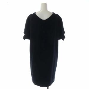 ADORE バックボタンワンピース ラウンドネック 半袖 ひざ丈 36 紺 ネイビー