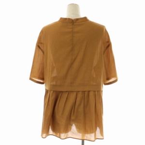 UNITED ARROWS 21SS ペプラムデザインブラウス 五分袖 クルーネック プルオーバー 茶色 ブラウン