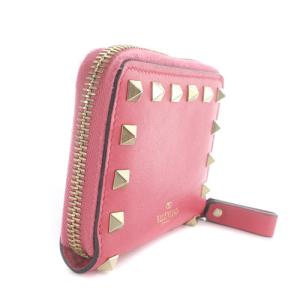VALENTINO GARAVANI 財布 レザー ロックスタッズ コンパクトウォレット ロゴ ピンク