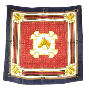 スカーフ 馬 ホース 絹 シルク 紺 ネイビー 赤 レッド カレ90