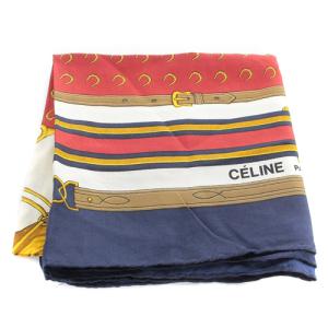 CELINE スカーフ 馬 ホース 絹 シルク 紺 ネイビー 赤 レッド カレ90