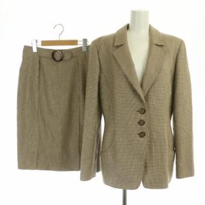 BOUTIQUE セットアップ 上下 スーツ 総柄 ウール テーラードジャケット 3B タイトスカート 膝丈 タック カシミヤ混