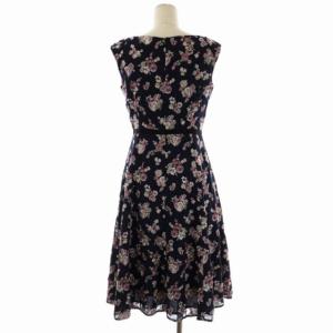 TOCCA FOUR FLOWERS ROSE ワンピース フレア 花柄 刺繍 スクエアネック 0 ネイビー