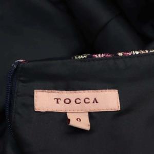 TOCCA FOUR FLOWERS ROSE ワンピース フレア 花柄 刺繍 スクエアネック 0 ネイビー
