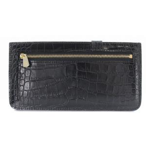 A.D.M.J. クロコ型押し クリスタル付 スリムウォレット レザー 黒 ブラック 20WS06