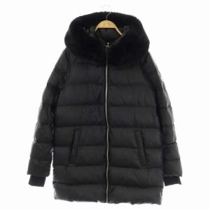 ロングダウンジャケット コート アウター ミドル フード フェイクファー ジップアップ M 黒 ブラック