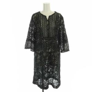 22AW ケミカルカフタンワンピース ひざ丈 七分袖 レース 36 黒 ブラック