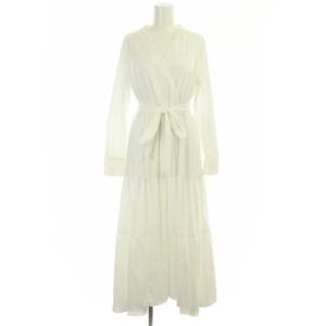 23SS カシュクールシャツワンピース ロング ティアード フレア 長袖 タック 36 オフホワイト