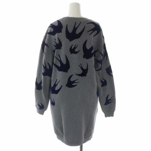 McQ Alexander McQueen ツバメデザインスウェットワンピース ひざ丈 フロッキー 長袖 S グレー 紺 ネイビー