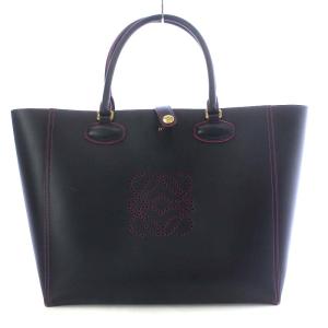 LOEWE トートバッグ ハンドバッグ アナグラム パンチング レザー ポーチ付き ネイビー パープル