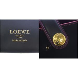 LOEWE トートバッグ ハンドバッグ アナグラム パンチング レザー ポーチ付き ネイビー パープル