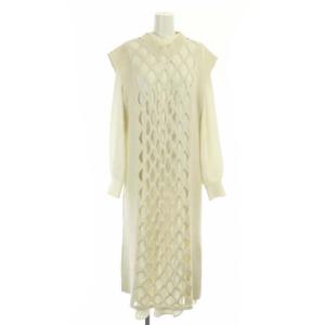 2点セット LAYERED MESH KNIT シャツワンピース  長袖 バンドカラー ニットワンピース ノースリーブ ロング