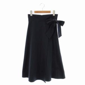 バイオツイルラップ風スカート ロング フレア タック 36 紺 ネイビー