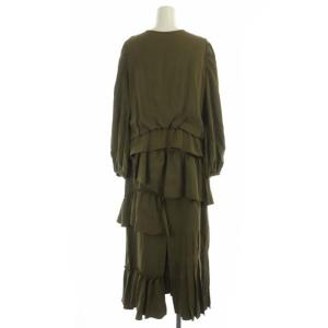 CASA FLINE 矢野未希子コラボ フリル プリーツ ワンピース ロング 長袖 スリット ティアード F カーキ