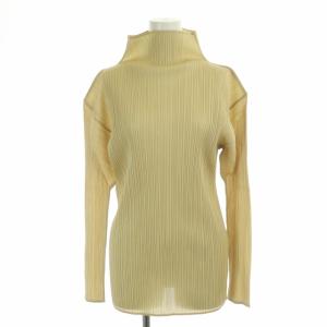 イッセイミヤケ プリーツ ハイネック カットソー プルオーバー 長袖 3 ベージュ