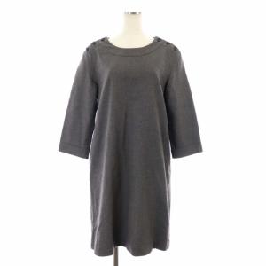 ワンピース クルーネック 長袖 ひざ丈 プルオーバー ウール 2 グレージュ