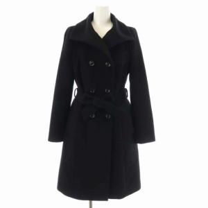 ロングコート アウター アンゴラ ウール混 ベルト付き 38 黒 ブラック