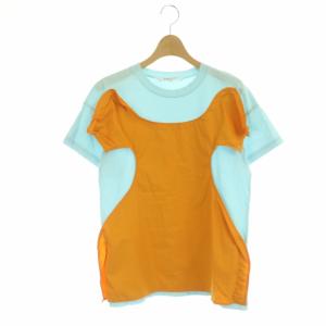 21SS ソフト天竺レイヤード Tシャツ カットソー クルーネック 半袖 プルオーバー 38 ライトブルー オレンジ