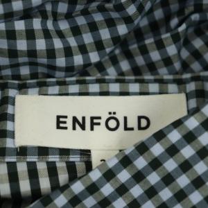ENFOLD 21AW ギンガムシャーリングシャツ 長袖 ギャザー 38 紺 ネイビー ライトブルー